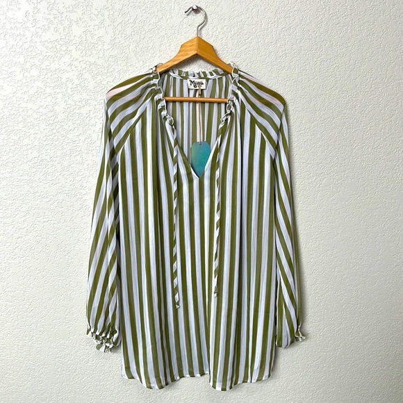 NWT Show Me Your Mumu Charlene Tunic Oversized Blouse Striped Green White Small - Picture 2 of 14